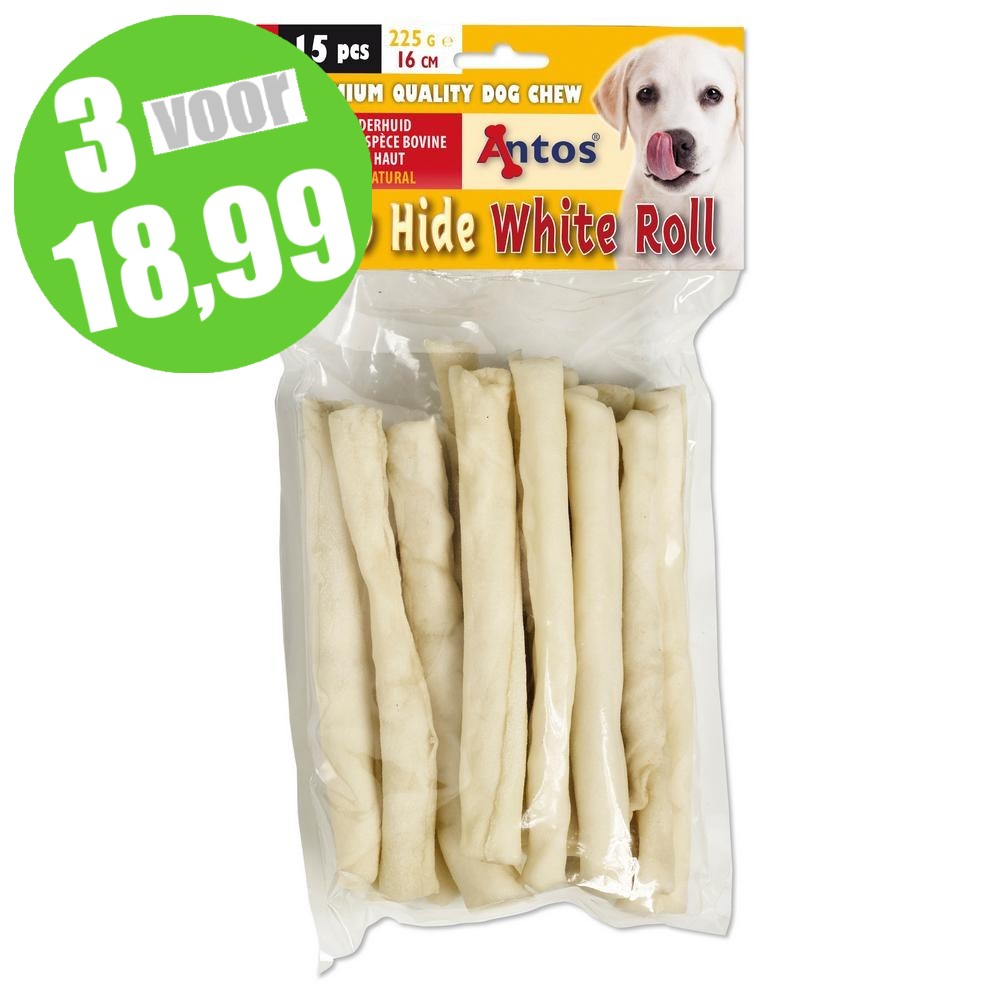 Antos Raw Hide Witte Roll Sticks 15 stuks