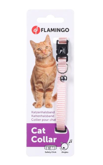 Flamingo Kattenhalsband + Bel Ziggi Lichtroze 20-35 cm 10 mm