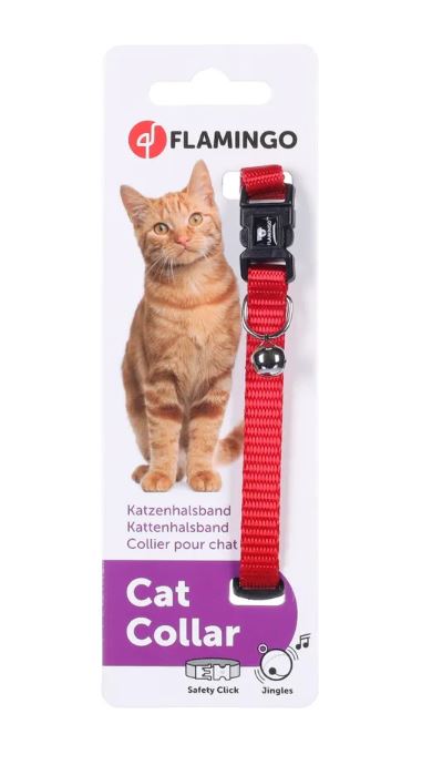 Flamingo Kattenhalsband + Bel Ziggi Rood 20-35 cm 10 mm