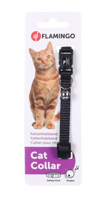 Flamingo Kattenhalsband + Bel Ziggi Zwart 20-35 cm 10 mm