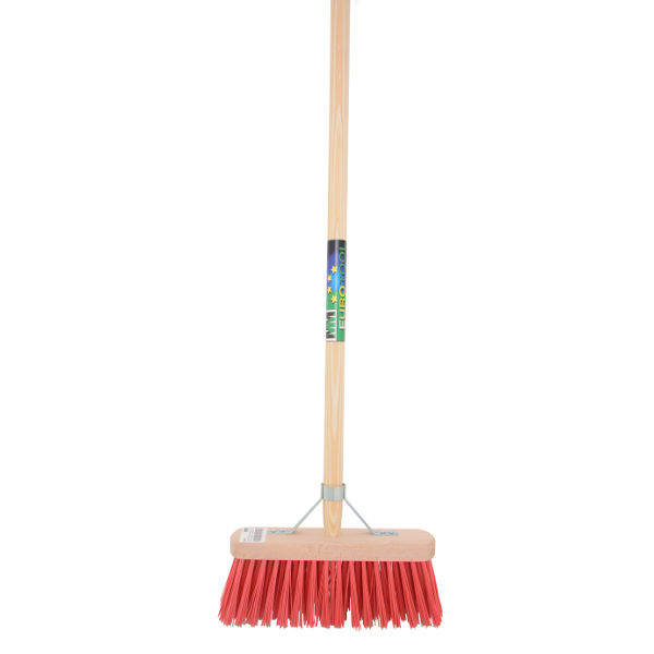 Bezem FSC 29cm, kunstvezel rood MM +steel 150cm +stokhouder