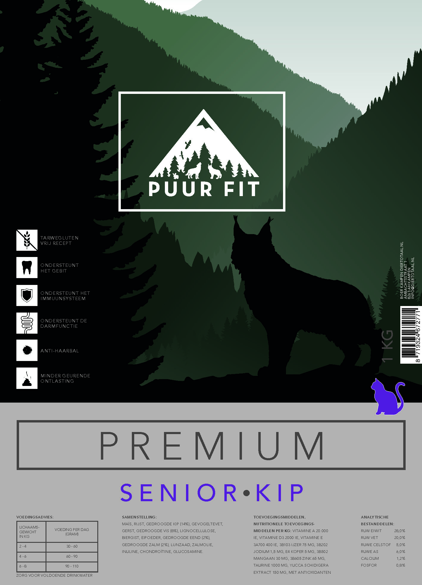 Puur Fit Premium Kat Senior Kip - Kattenvoer - 1 kilo
