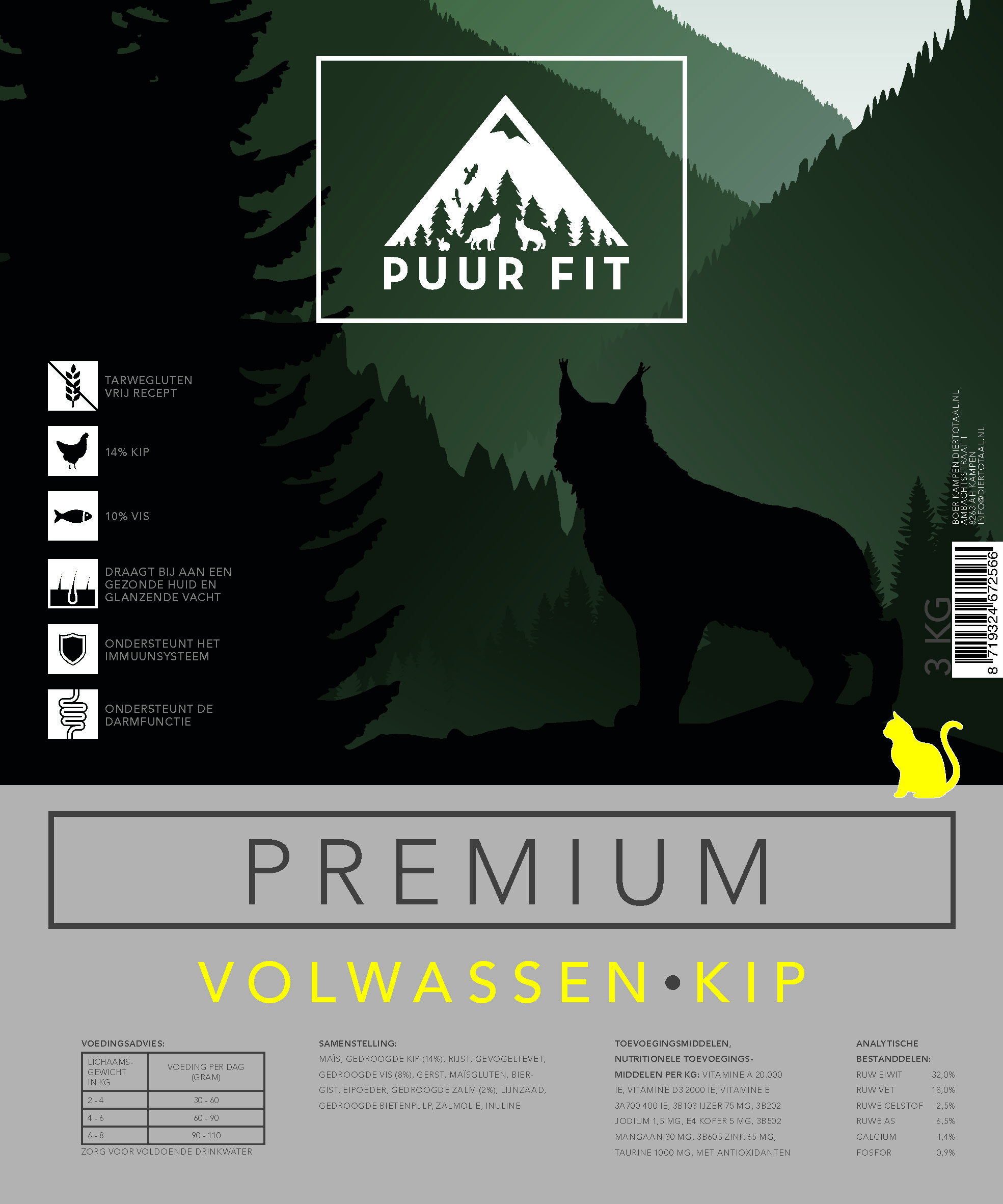 Puur Fit Premium Kat Volwassen Kip 10 kg