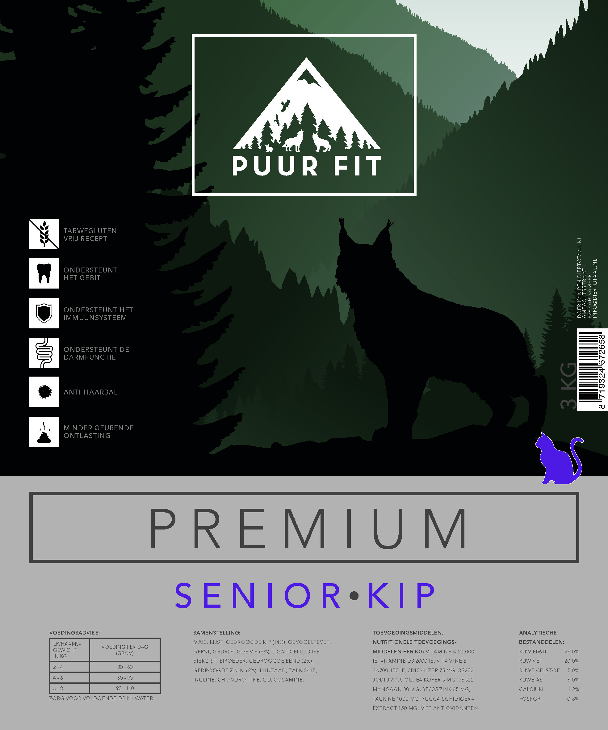 Puur Fit Premium Kat Senior Kip 3 kilo