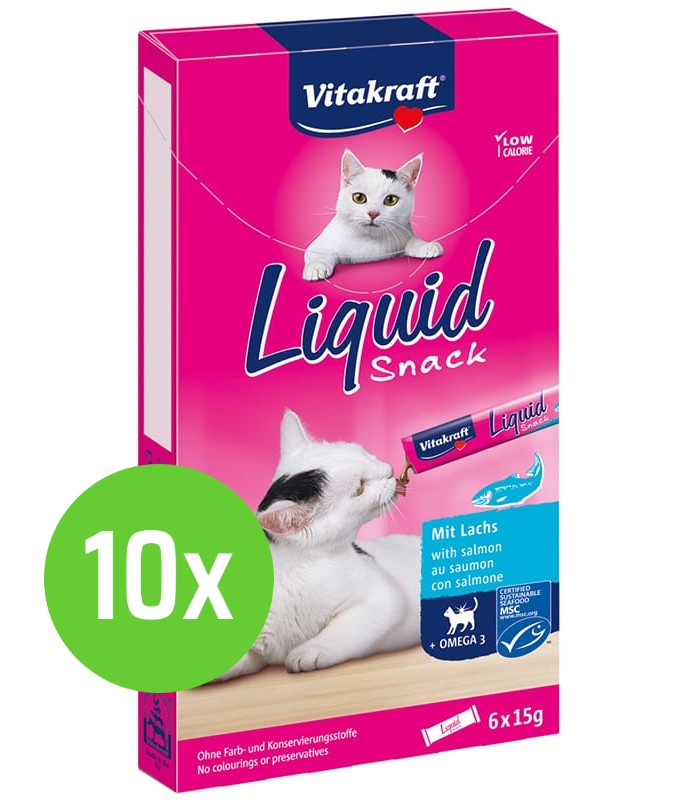 Vitakraft Cat Liquid-Snack Zalm & Omega 6 Stuks - 10 pakken